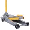 A yellow and gray 3-ton heavy-duty hydraulic floor jack on wheels, designed for lifting heavy loads with ease.