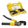 A yellow and black tool kit featuring a yellow case, labeled as HORUSDY 6 Ton Hydraulic Crimper.