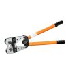 A pair of heavy-duty pipe cutters with orange handles, designed for efficient cutting and durability.