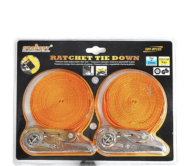 2-Piece 25mmx5m Ratchet Tie Down