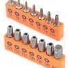 14-piece tamper resistant star bit set in orange storage case, featuring S2 alloy steel bits in sizes T-5 to T-40, including a connector.