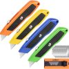 HORUSDY 4-Pack Box Cutter Utility Knife Set with Aluminum Shell, Retractable Blades, Extra 10 SK5 Blades, and Hanging Loop