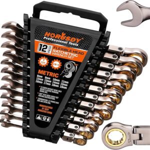 HORUSDY 12-Piece Metric Flex-Head Ratcheting Wrench Set with Organizer