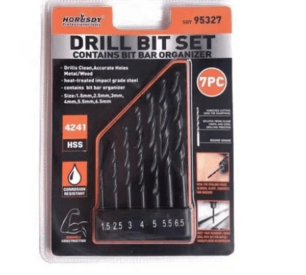 7-Piece Drill Bit Set Contains Bar Organizer