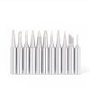 An 11-piece lead-free soldering iron tips set displayed on a white background. The set includes a variety of tip sizes and shapes, designed for use with Hakko soldering stations. Each tip is made from durable, lead-free material, ensuring precision and safety during soldering tasks. The tips are arranged in a semi-circle, showcasing their diversity and compatibility with various soldering applications. Ideal for electronics repair and DIY projects, this set enhances soldering performance and versatility.